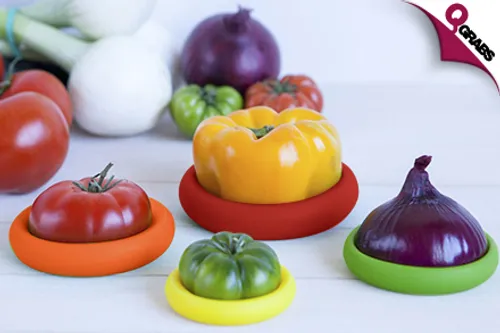 From QR25 Keep your Cut Fruits & Veggies FRESH Longer with Silicone Food Savers - Comes with Leaf & Collapsible Cups! (Up to QR130 Value)